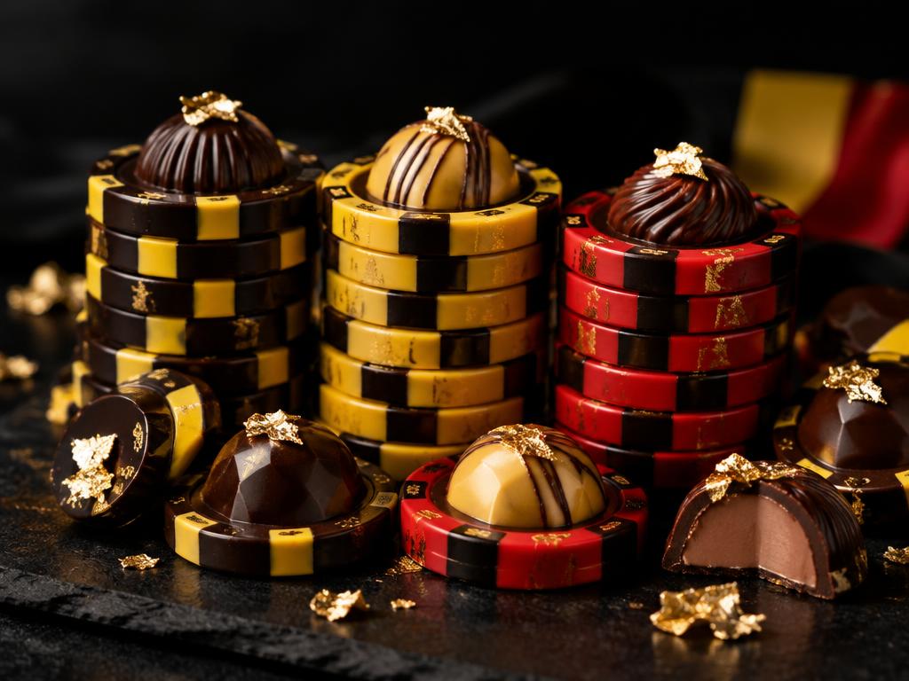 Pralinen auf Casino-Chips in Belgiens Farben