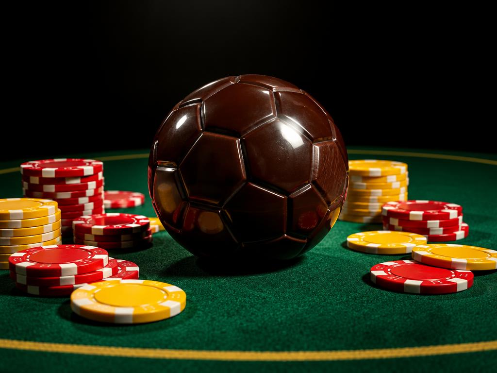 Schokoladen-Fußball zwischen Casino-Chips